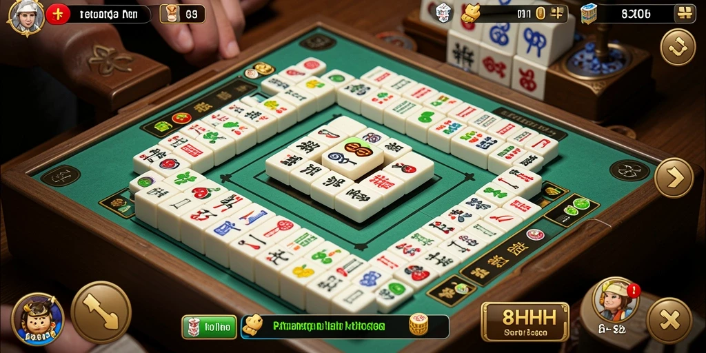 Tampilan menarik dari gameplay 8HHH saat menyusun ubin Mahjong.