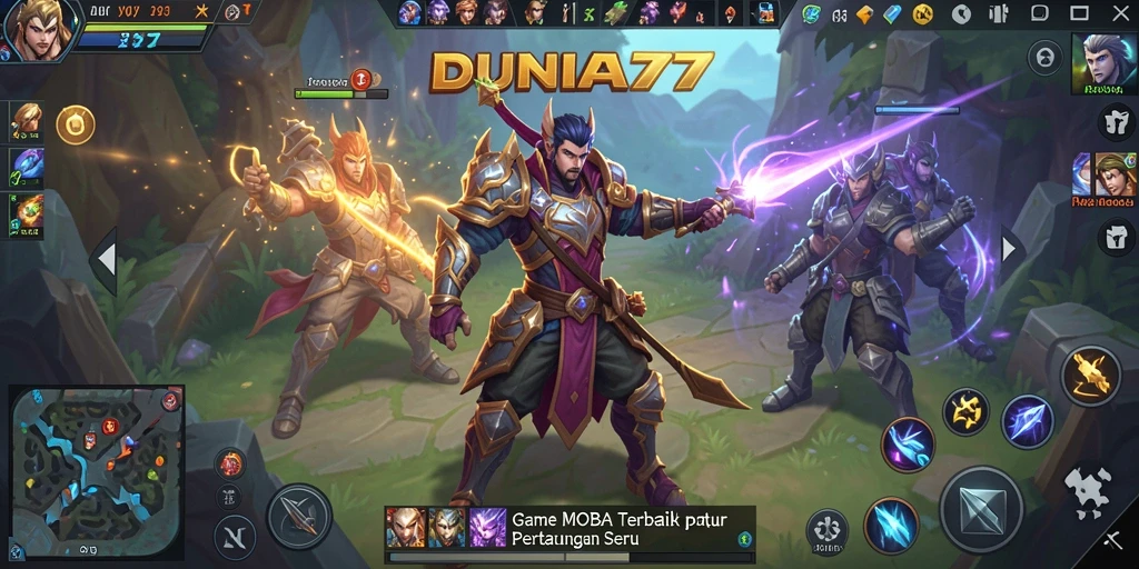 Screenshot menunjukkan aksi pertarungan seru dalam DUNIA77.
