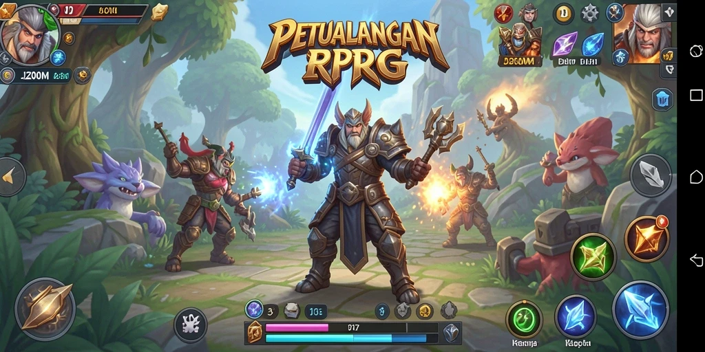 Screenshot J200M menunjukkan pertarungan seru dalam dunia RPG.