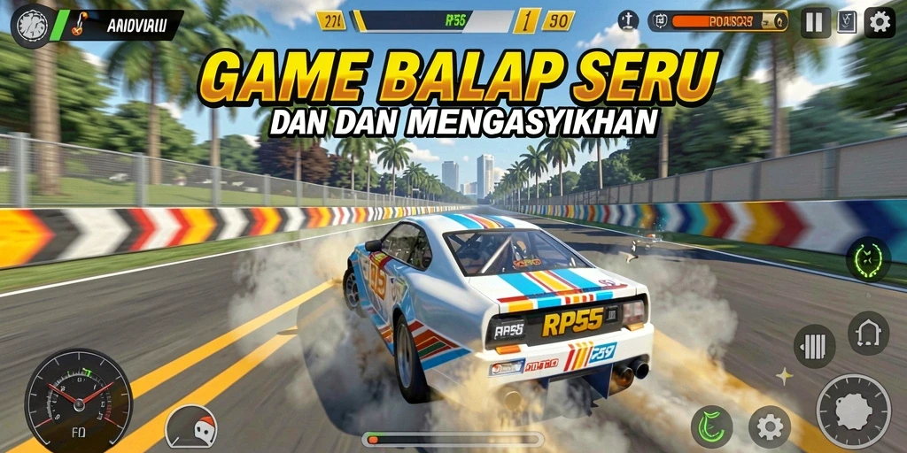 Tampilan seru dari gameplay balap di RP55 yang mendebarkan.